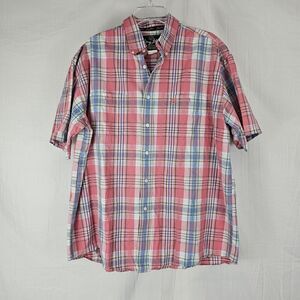 George Straight Cowboy Cut Wrangler Men's XL Short Sleeve Plaid Shirt Coral